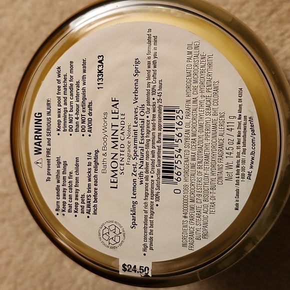 NWT Bath & Body Works 3-wick candle.  LEMON MINT LEAF - Picture 4 of 4